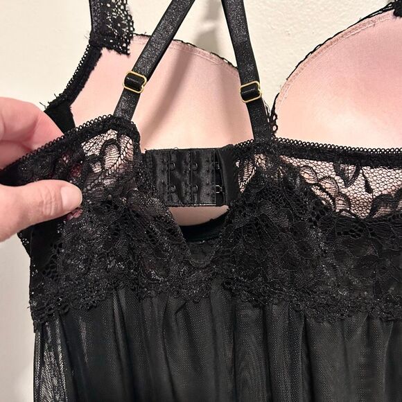 Daisy Fuentes Babydoll Lace Sheer Lingerie Black & Pink Padded Push Up Bra NWOT - Picture 5 of 11